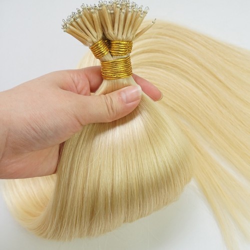 Extension Capelli Umani 14" 1g Col 613 Biondo Più Leggero Nano Anello Doppio Disegno Remy - Foto 8 di 14
