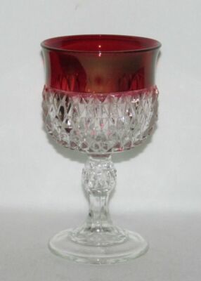 Indiana Glass Co. DIAMOND POINT Ruby Stained Stemmed Wine Goblet
