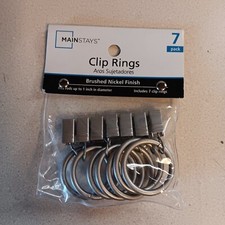 Mainstays Pack of 7 Clips Drapery Rings Nickel Finish 1 inch