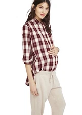 Hatch Maternity Women’s THE FLANNEL Bordeaux Button Down Shirt Size 1 (S/4-6) 
