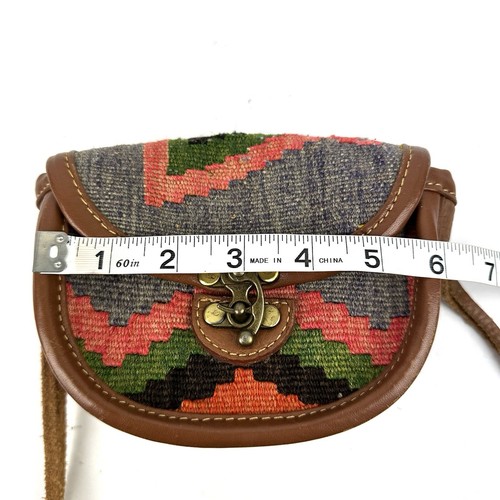 Turkish Kilim Handbag Tapestry Wool Leather Strap Adjusting Strap Purse - Picture 6 of 9