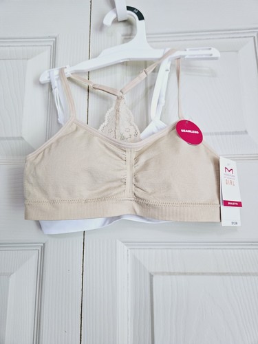 lot of 2 Maidenform Girls' 2pk Seamfree Lace Back Crop Bra - Beige/White M - Picture 3 of 4