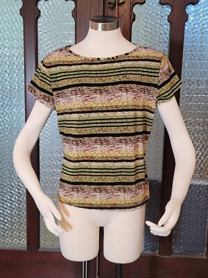 COIN Soft and Super Stretchy Micro-Pleat Horizontal Stripe Multi-Color Top