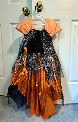 Girls Witch Halloween Costume size Medium orange black spider wings | eBay