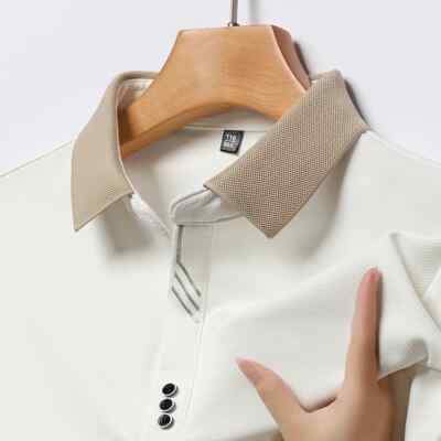New Men's Long-Sleeved Polo Shirt - Business Casual V-Neck Top | Solid Colors
