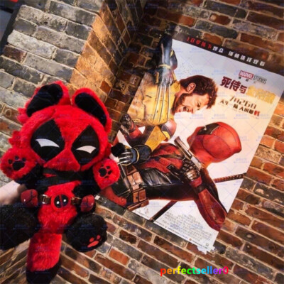 30cm Marvel Deadpool Bear Plush Cotton Doll Stuffed Toy Pillow Cushion Necklace