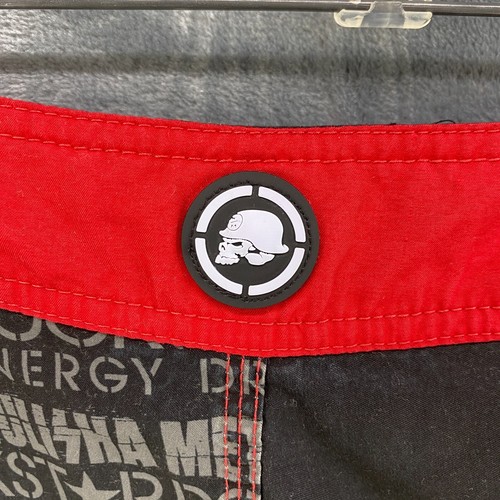 Metal Mulisha Men’s Board Shorts Sz 36 Helmet & Skull Rockstar Energy Black Red - Picture 10 of 12
