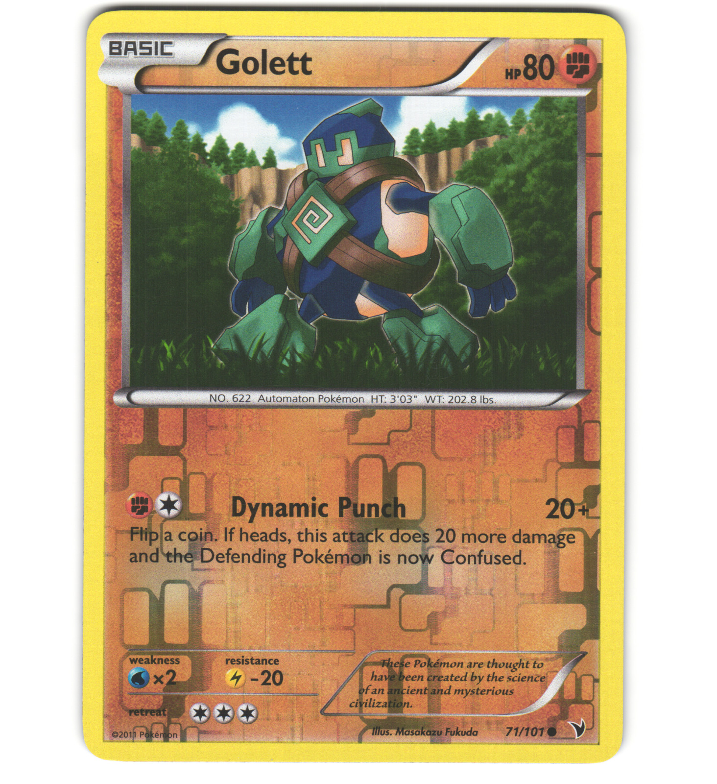 Pokemon 2011 Near Mint NM Golett Noble Victories REVERSE 71/101 Card