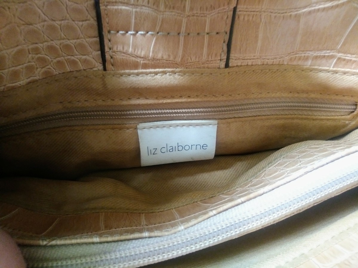 Sac Liz Claiborne Camel – Cuir Effet Autruche, Bandoulière Chaîne, Format Pochette, état Excellent