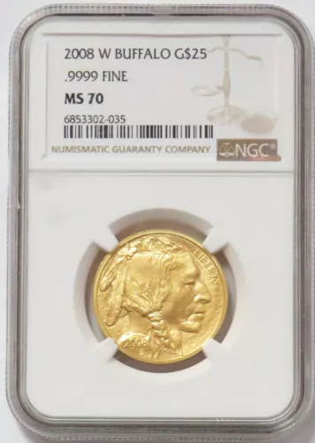 2008 W GOLD US 16,908 MINTED  $25 BUFFALO 1/2 OZ COIN NGC MINT STATE 70