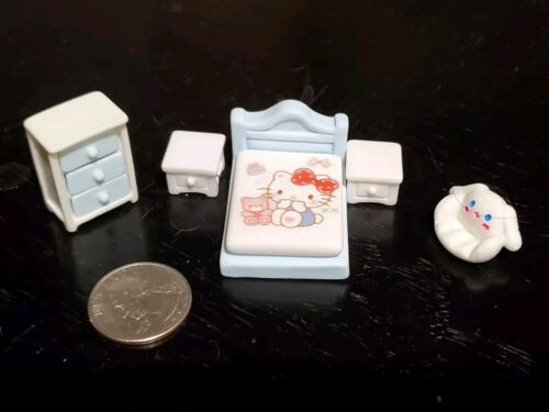 1/48 Dollhouse Quarter Scale Hello Kitty Bedroom Furniture Set Blue & White 5pcs