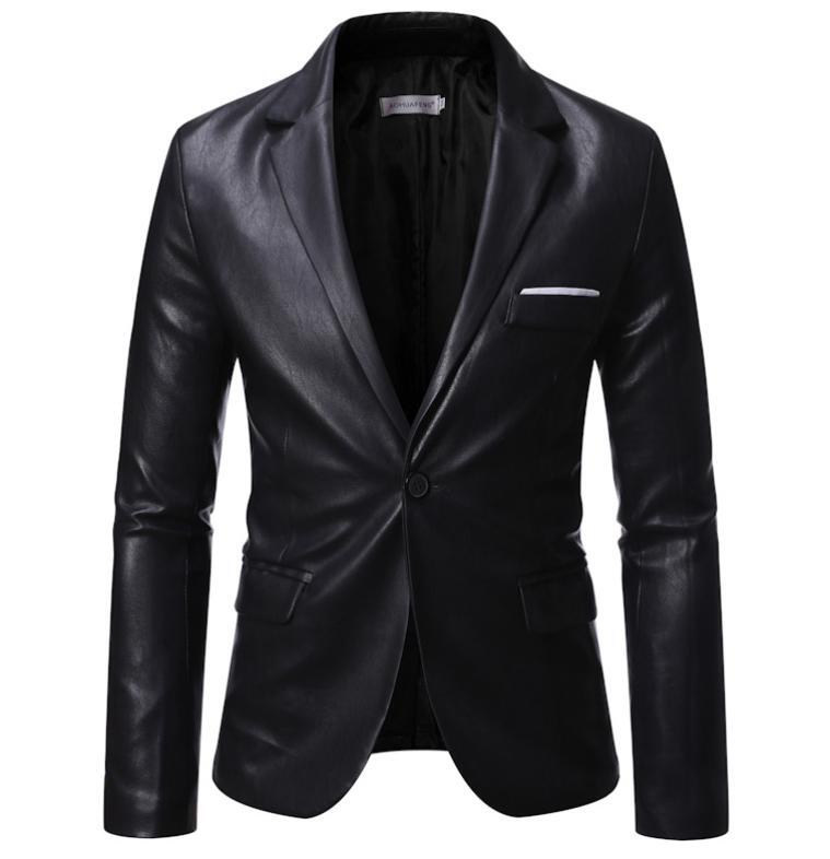Mens Faux Leather Lapel Blazer Jackets Casual Punk Slim Fit Outdoor Dress Coats