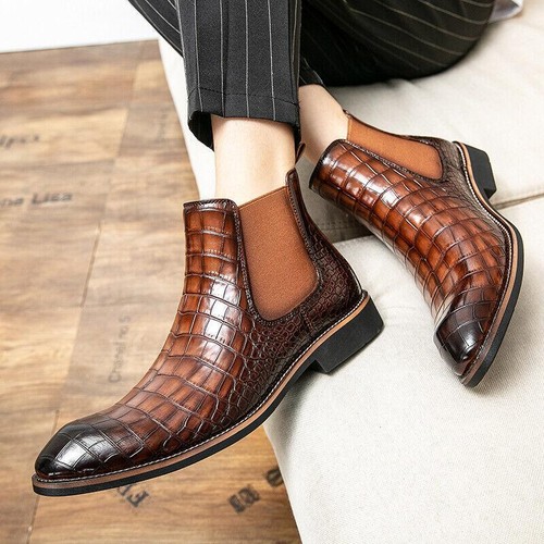 Mens Chelsea Boots Pointed Toe Faux 