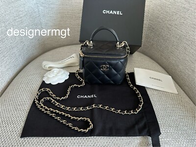 MIB 100%AUTH CHANEL Black Lambskin Mini Vanity Bag on Chain with