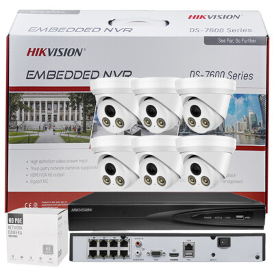 Hikvision 4k 8ch 8PoE NVR + 6pcs 4MP ColorVu MIC IP Camera + 4TB HDD CCTV System