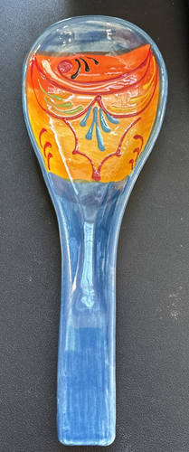 Reposacuchara cerámica pintada a mano hecha en España 10,5" firmada - Imagen 2 de 8