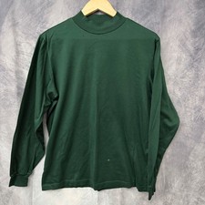 Lands End Mock Neck Long Sleeve Shirt Forest Green Cotton Made in USA M 38-40