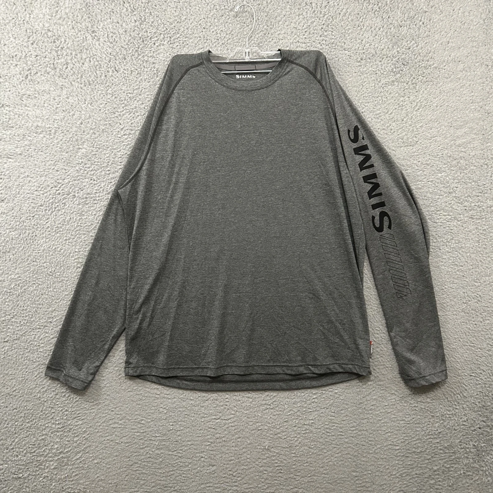 Simms Fishing Shirt Mens Extra Large Gray Crew Neck Long Sleeve Performance