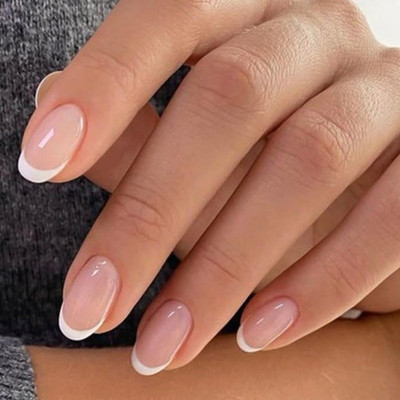 Modelones French Tip Press On Nails Short Oval Fake Nails Press Ons Nail Glue