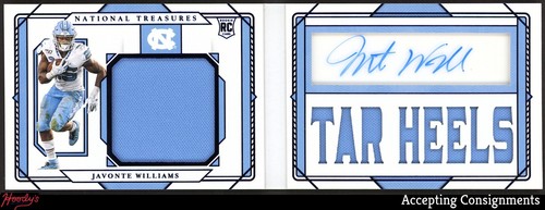 2021 National Treasures College Blue Javonte Williams RC ROOKIE JERSEY AUTO /65