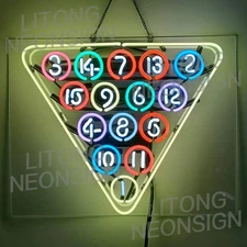 US Stock Pool Billiards Open Neon Sign 19"x15" Beer Bar Cave Pool Room Decor