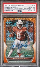 2022 Bowman University Chrome Xavier Worthy #29 Orange Shimmer Auto RC /25 PSA …