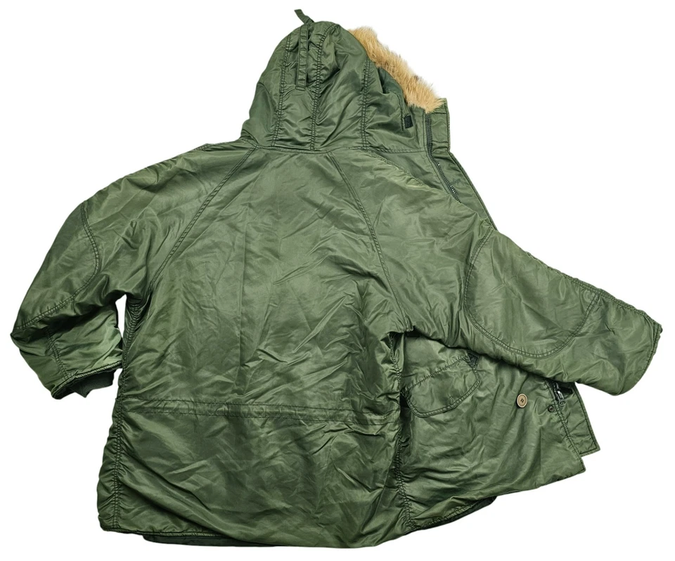 *HOT Men's ALPHA INDUSTRIES N-3B MILITARY PARKA COLD FUR HOODED Zip GREEN Coat L - Image 4 of 4