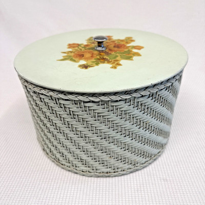 Vintage Harvey Mint Green Wicker Sewing Basket filled with crafts & accessories!