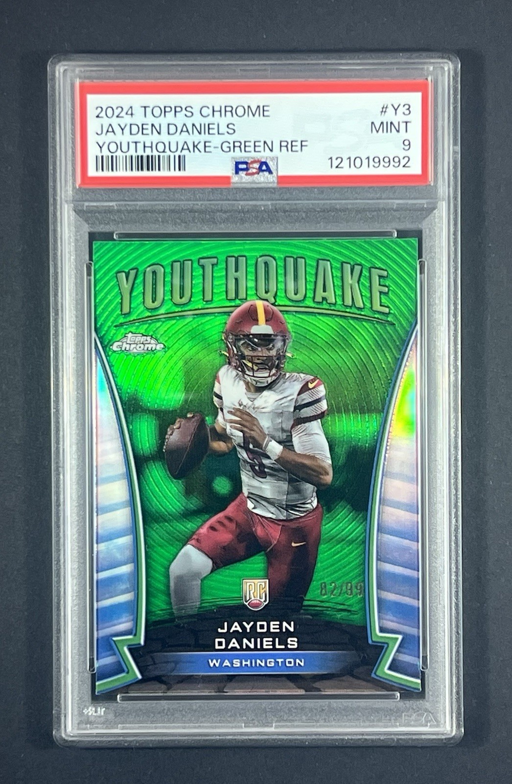 2024 TOPPS CHROME JAYDEN DANIELS /99 YOUTHQUAKE-GREEN REF PSA 9 #Y-3 (RC) view 1