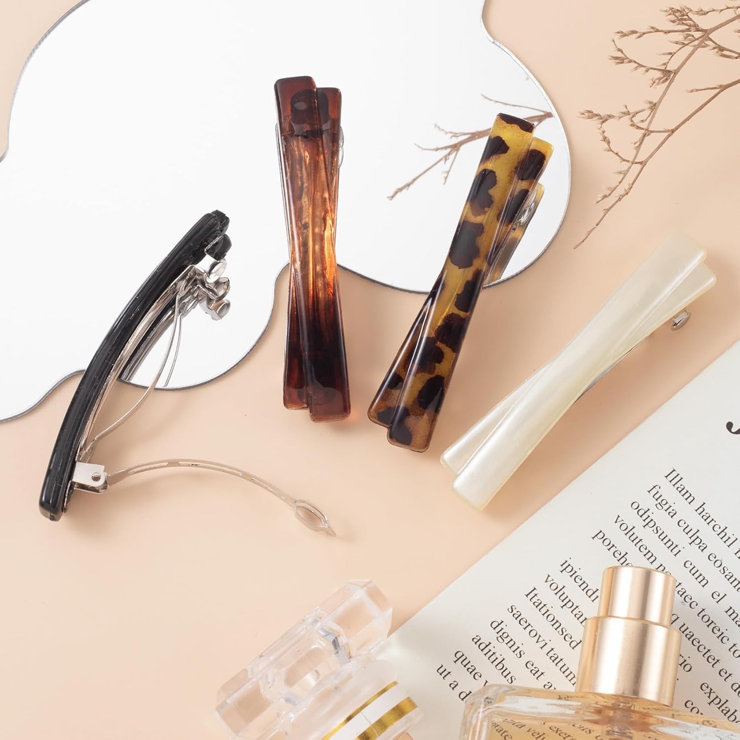 4PCS French Barrette Hair Clips for Women, 2.56 Inch Small Tortoise Shell Hair C