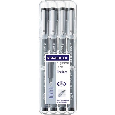  308 WP4 Pigment Liner Pens with Assorted Line Width - Black (Set of 4)