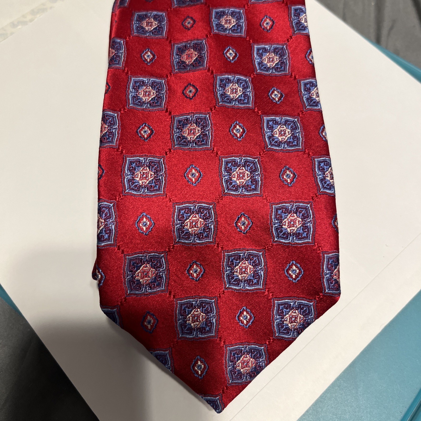 Robert Talbott Red Blue Orange  Navy Geometric Si… - image 1