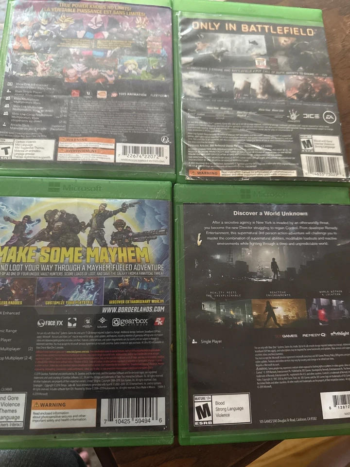 Lote de 4 juegos Xbox One: Control, Battlefield4, Dragon Ball FighterZ y Borderld3 Foto 2 de 2