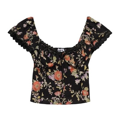 RIXO ROSELLA LACE TRIM TOP IN WATERBLOSSOM BLACK SIZE XL / UK 18  *RRP £145