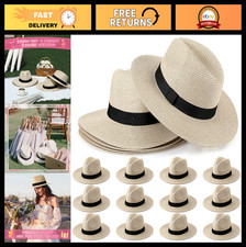 12 Pcs Wide Brim Straw Panama Hats for Women - Summer Beach Travel Party