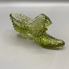 Vintage Fenton Olive Green Hobnail Cat Glass Shoe Slipper 6"