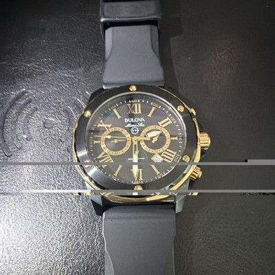 Bulova Marine Star 98B278 Quartz Black/Gold Dial Rubber Strap 48mm 100m