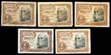 E707 SPAIN. LOT 5 BANKNOTES 1 PESETAS 1953 MARQUES DE STA CRUZ. Pick 144