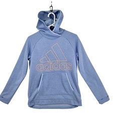 Adidas Hoodie Youth Small Blue ClimaWarm Pullover Logo Kangaroo Pocket EI8349