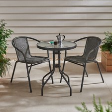 Sorrento Dark Grey Rattan Effect 3pcs Table and Chairs Garden Bistro Set