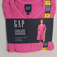 GAP Gauze Sundress Pink Size M 100% Cotton Short Sleeve V-Neck Pockets