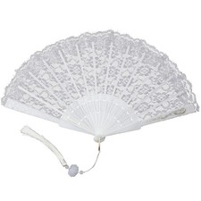 Prebafo Foldable White Lace Fan Handheld Chinese Vintage Style Hand