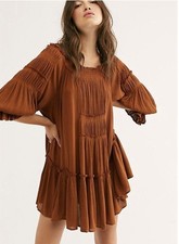 FREE PEOPLE See Ya There Mini Dress Dark Brown On or Off The Shoulder XS/S NWT