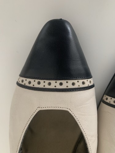 1980s Vintage Bally Court Shoes Ballet Flat Leather Size 6.5 Black And White - Picture 2 of 10