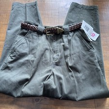 VTG 80s 90s Lizwear Pleated High Rise Tapered Belted Pants-Pine Green-10P-NWT