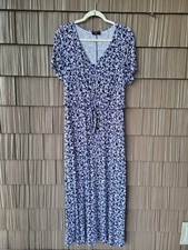 LANE BRYANT Blue Ditsy Floral Short Sleeve V-Neck Waist Knot Maxi Dress Sz 14/16