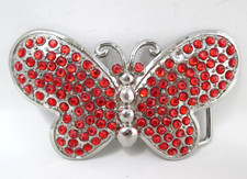 Butterfly Shaped Belt Buckle Red Rhinestones Large Womens Statement 4in