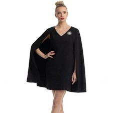 Trina Turk Retro Shinrin Black V-Neck Cape Dress Wedding Guest Womens Size 4 NWT