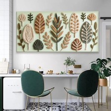 Large Boho Canvas Wall Art Decor Leaves Feathers Light Green 58" L X 29"W Read
