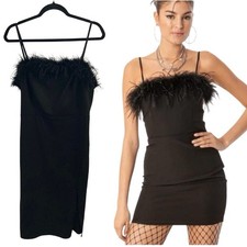 Women's Crystal Sky Feather Trim Cocktail Party Little Black Dress Size XL